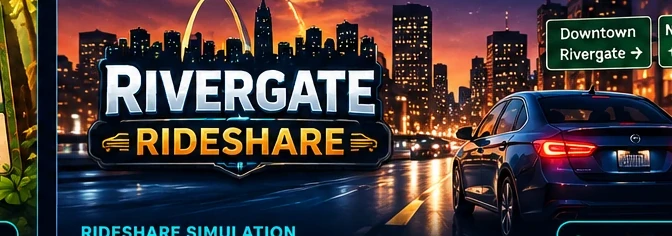 Rivergate Rideshare illustrated game artwork